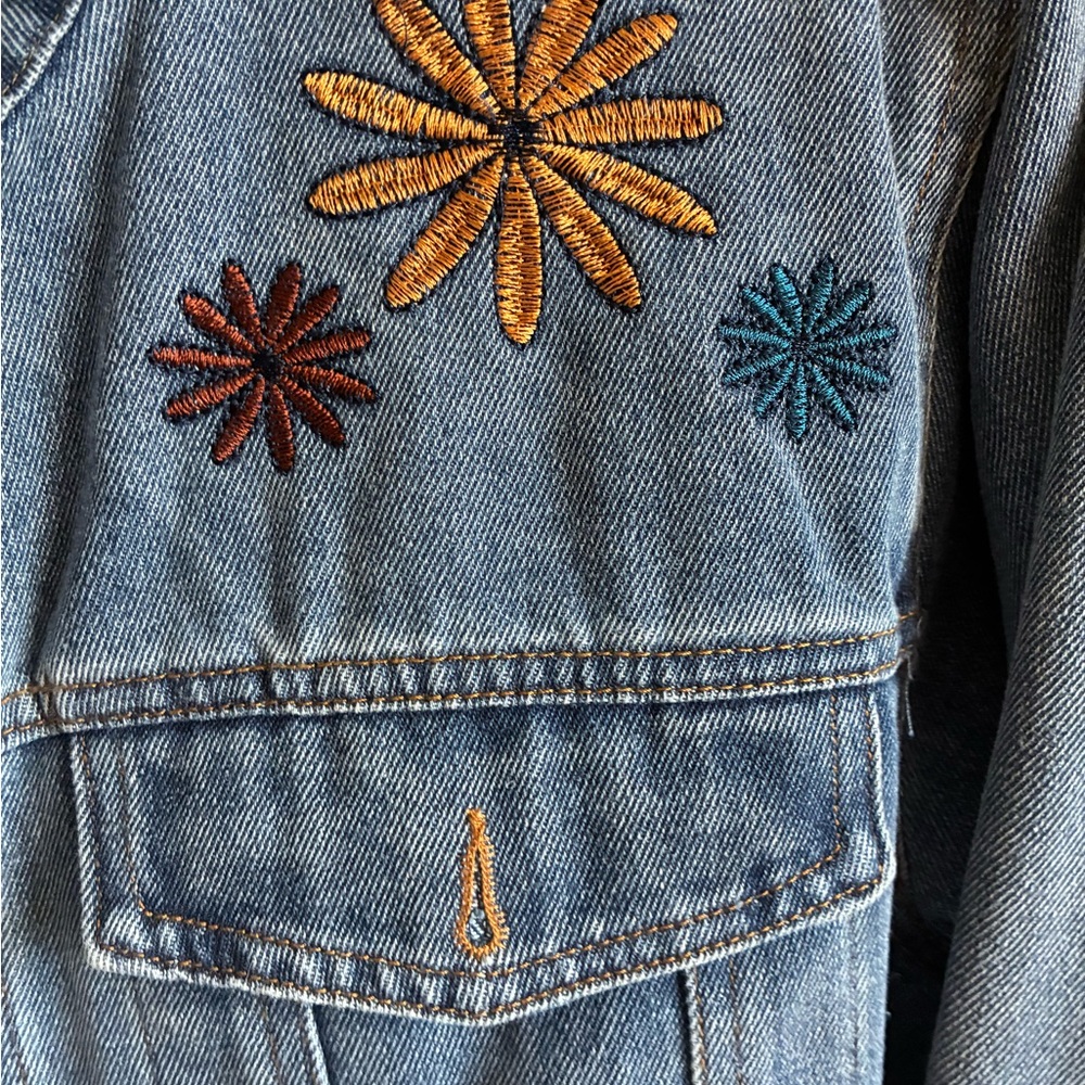 Embroidered Blue Denim Jacket - Floral Accent - Picture 2 of 6
